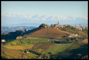 20121016-Montelupo-Albese-0060 Diano d'Alba with Alps near Montelupo Albese, Piedmont, Italy