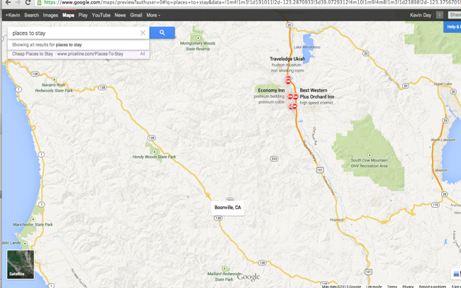 Screen shot Google Maps-Boonville Screen shot of new Google Maps