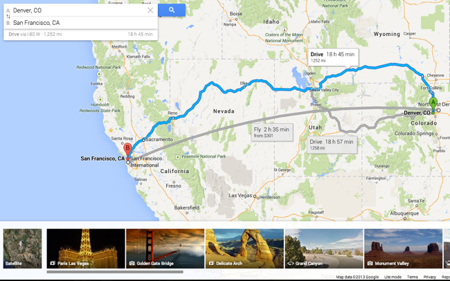 Screen shot-SF-DEN New Google Maps. Flight integration.